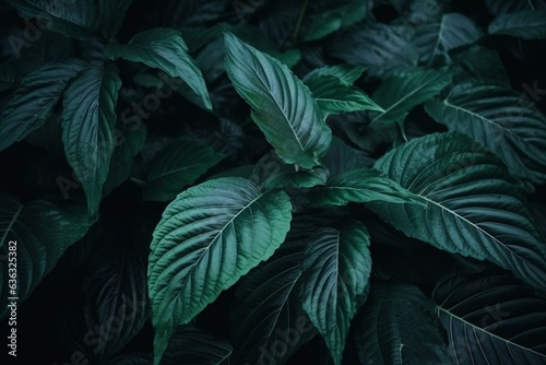Background of dark green tropical leaves with lush foliage texture. Generative AI