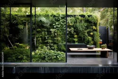 vertical garden against a see-through backdrop. Generative AI