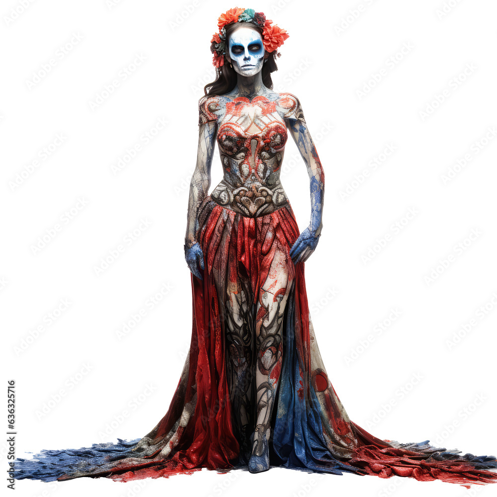woman with skull makeup isolated on white woman with skull makeup isolated on white