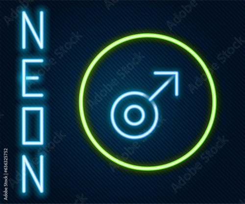 Glowing neon line Mars symbol icon isolated on black background. Astrology, numerology, horoscope, astronomy. Colorful outline concept. Vector