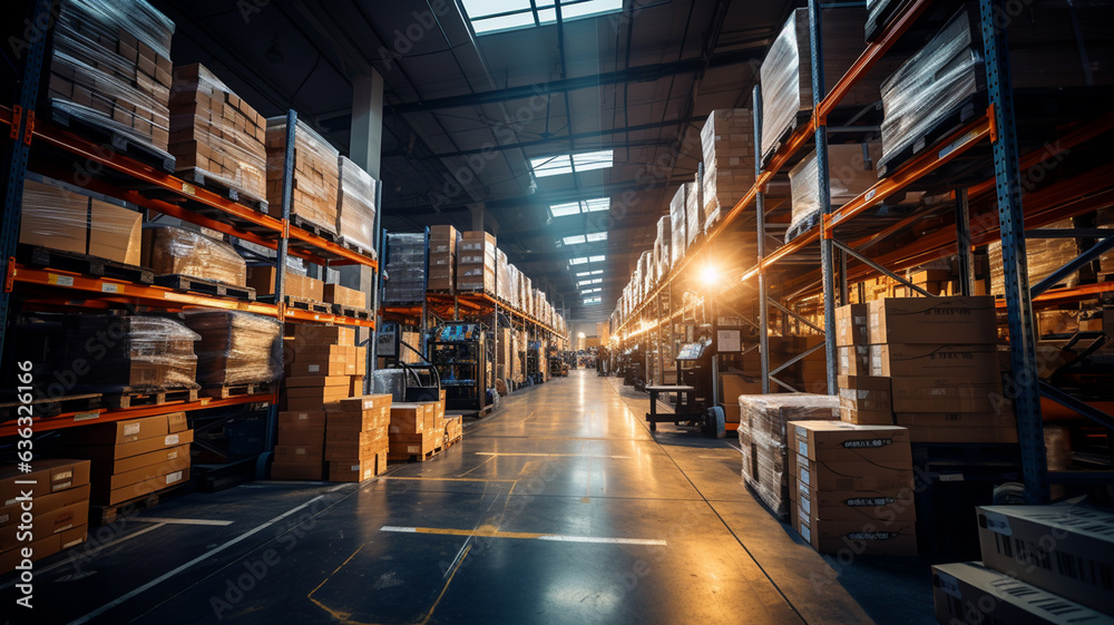 Huge distribution warehouse with high shelves Huge distribution warehouse with high shelves
