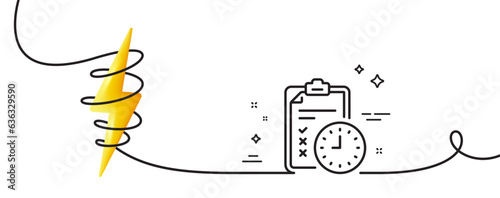 Exam time line icon. Continuous one line with curl. Checklist sign. Exam time single outline ribbon. Loop curve with energy. Vector