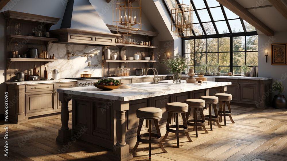 The modern kitchen. 3d rendering