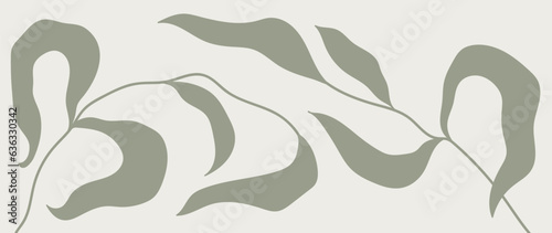 Abstract vector botanical background. Leaves with branches, plants with foliage, tree branches, hand drawn leaves. Botanical simple design for cover, prints, wall art