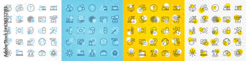 Vector icons set of Teamwork, Swipe up and Project deadline line icons pack for web with 5g notebook, Online education, Qr code outline icon. Fluorine mineral, Voicemail. Vector