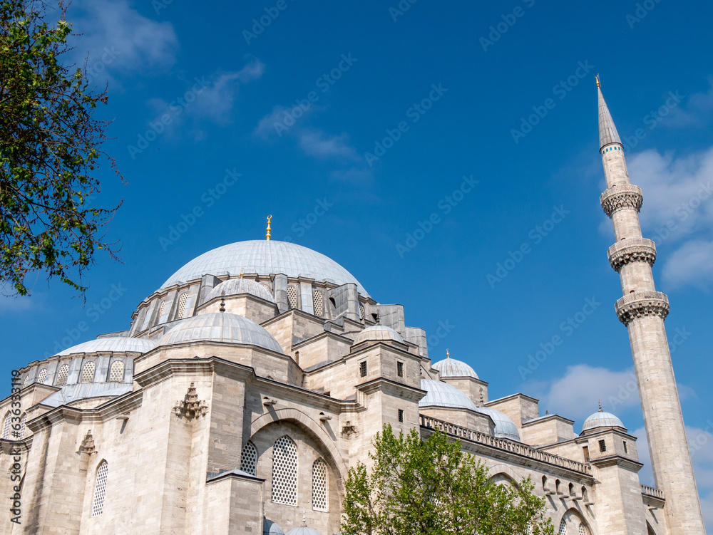 Fototapeta premium Suleymaniye Mosque - Main building and Minaret seen from the outside