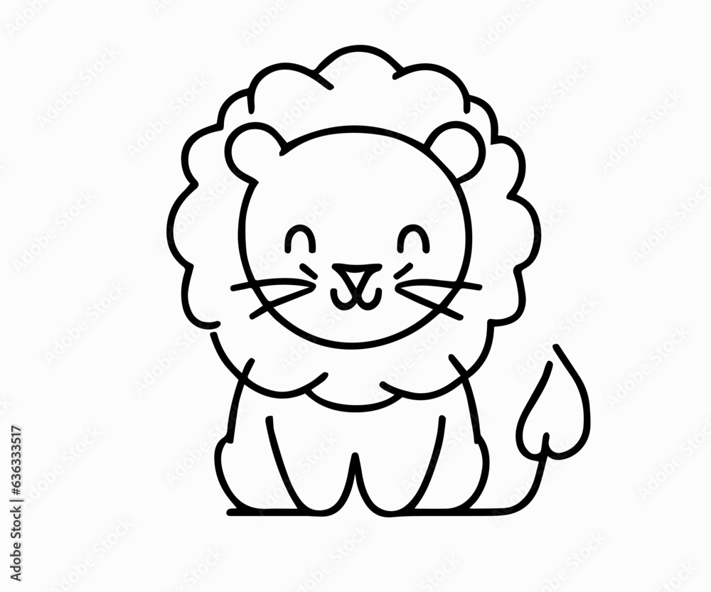 Fototapeta premium cute lion isolated on white. animal baby line artwork. 
