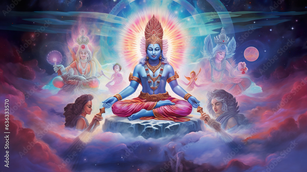 Ancient Hindu God Brahma - obrazy, fototapety, plakaty 