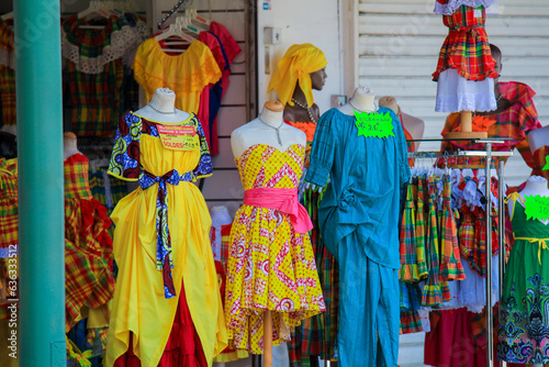 Colorful Traditional and Authentic Dresses on the local Market, Guadeloupe