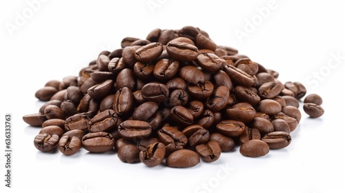 close up of fresh coffee beans on white background