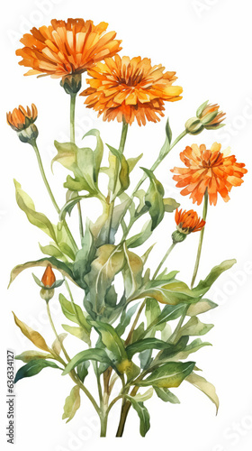 Bouquet of orange flowers. Watercolor. Generative Ai