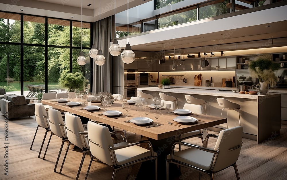 Contemporary Interior Design Loft Apartment with Kitchen. Generative AI
