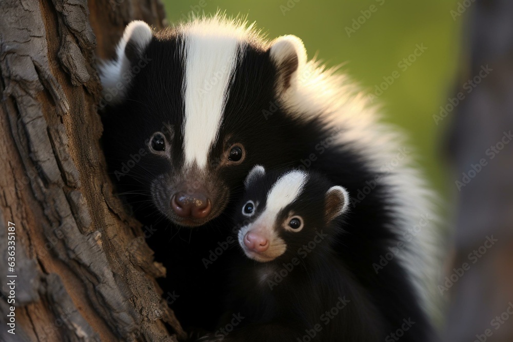A skunk with its offspring. Generative AI