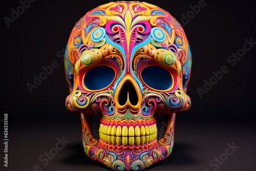 A colorful skull in 3D for cover image. Generative AI