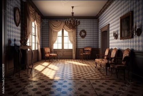 3D illustration of a Victorian interior background. Generative AI © Mark