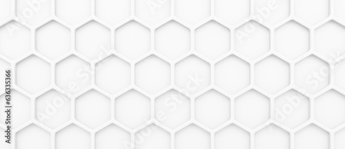 Abstract white geometric hexagonal honeycomb background  hexagons pattern or structure  connections and network with cells