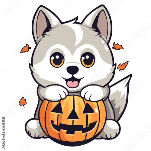 Cute cat and halloween pumpkin, vector illustration.