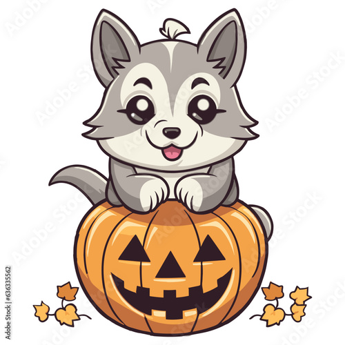 Cute cat and halloween pumpkin, vector illustration.