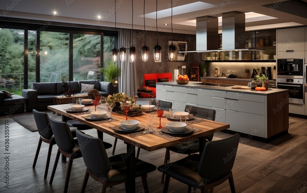 Contemporary Interior Design Loft Apartment with Kitchen. Generative AI