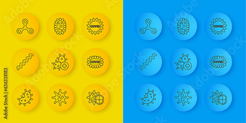 Set line Virus, Positive virus, Shield protecting from, Corona covid-19, and icon. Vector