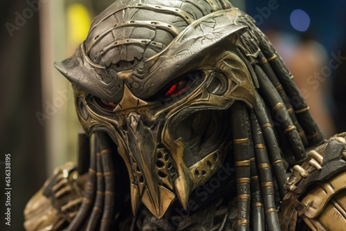 An extraterrestrial warrior predator donning a menacing mask from the future. Generative AI
