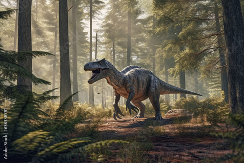 Dinosaur in the forest. 3d render. T-rex © Nurdin