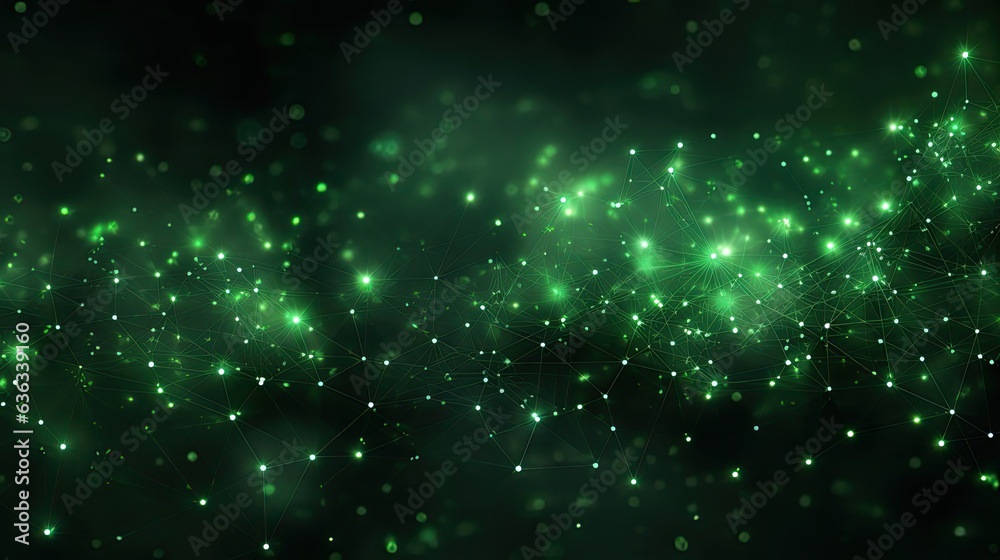 Fototapeta premium Big Data Complex on Green Three-Dimensional Abstract Background with Binary Code and Lines Plexus. AI Science Arcade Business Concept: Generative AI