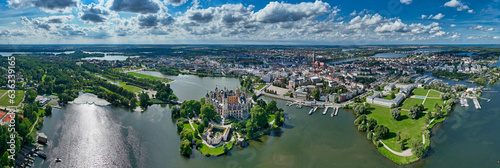 Panoramic view of city Schwerin with Castle (Germany) photo
