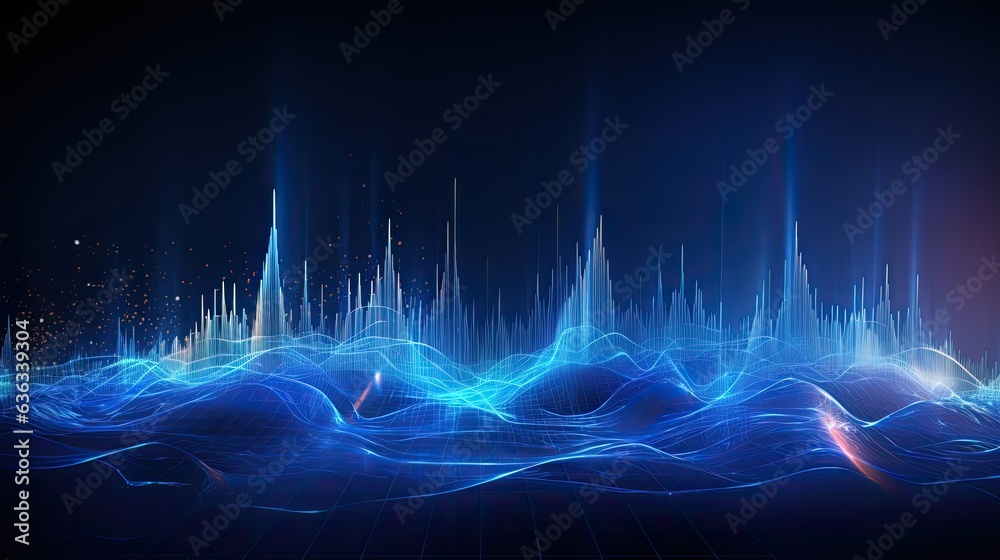Blue Audio Waveform Background - Technology and Analysis Concept with Computer-Generated Abstract Wave and Amplitude - obrazy, fototapety, plakaty 