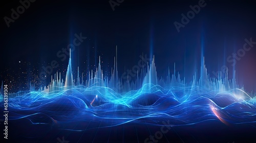 Blue Audio Waveform Background - Technology and Analysis Concept with Computer-Generated Abstract Wave and Amplitude photo