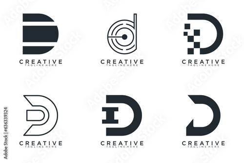 Set of abstract letter d, D logo template. with black color style, icons for business