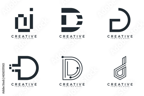 Set of abstract letter d, D logo template. with black color style, icons for business