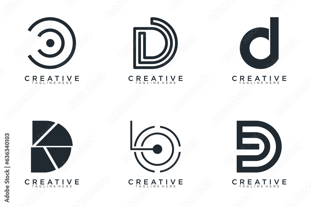 Set of abstract letter d, D logo template. with black color style, icons for business Set of abstract letter d, D logo template. with black color style, icons for business