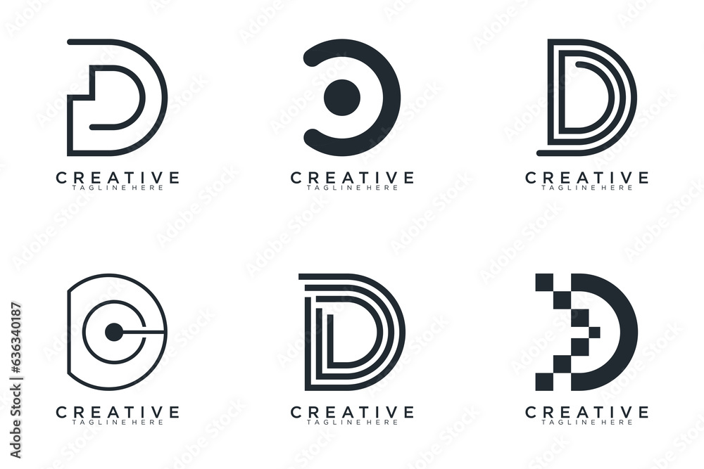 Set of abstract letter d, D logo template. with black color style, icons for business