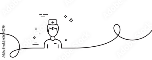 Doctor line icon. Continuous one line with curl. Medicine drugs sign. Pharmacy medication symbol. Doctor single outline ribbon. Loop curve pattern. Vector