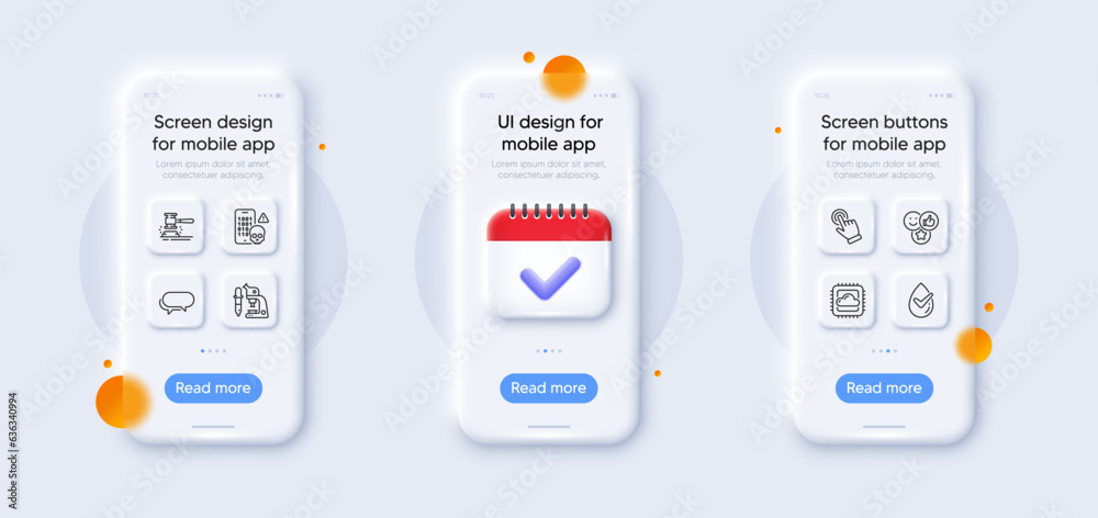 Cursor, Like and Dermatologically tested line icons pack. 3d phone mockups with calendar. Glass smartphone screen. Messenger, Auction hammer, Cloud computing web icon. Vector Cursor, Like and Dermatologically tested line icons pack. 3d phone mockups with calendar. Glass smartphone screen. Messenger, Auction hammer, Cloud computing web icon. Vector
