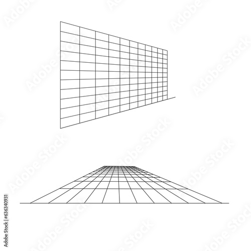 3d squared grid surface, checkered planes in different perspective photo