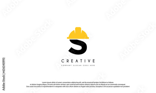 letter S with safety helmet logo design isolated on white background