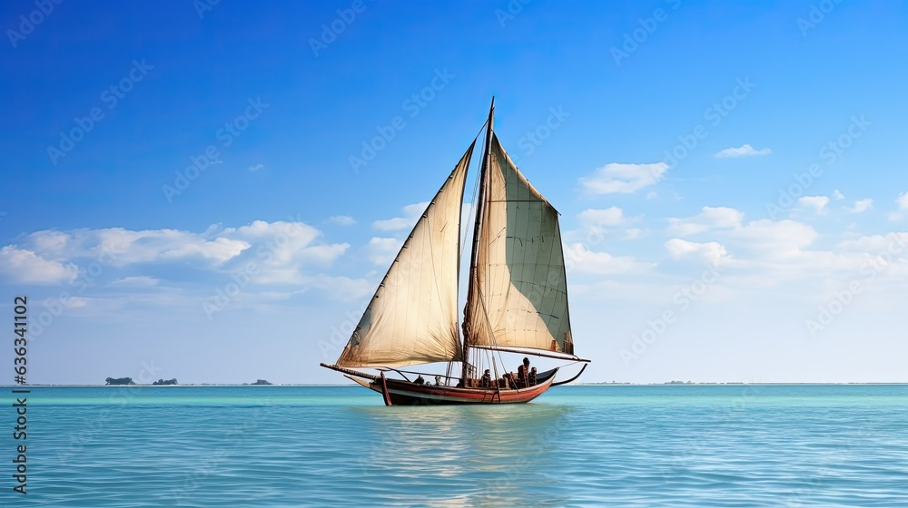 Calm Waters of Traditional Dhow Sailing in Ocean