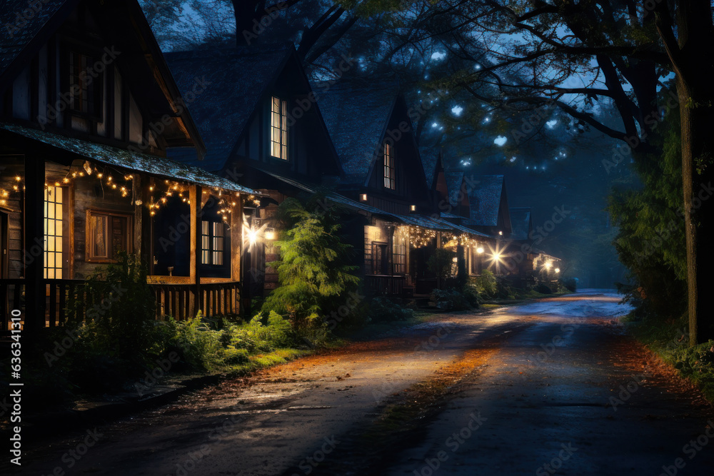 Obraz premium cozy evening street outside the city generative ai