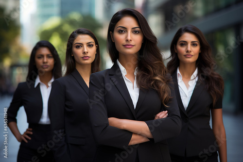 Group of confident young multiracial business woman looking at camera. Female work team in business suits. AI generative.