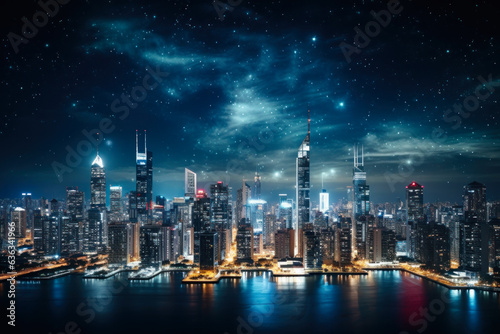 glowing cityscape night modern city with high buildings generative ai