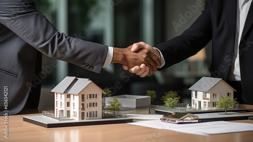 successful real estate transaction, realtor and buyer shaking hands generative ai photo