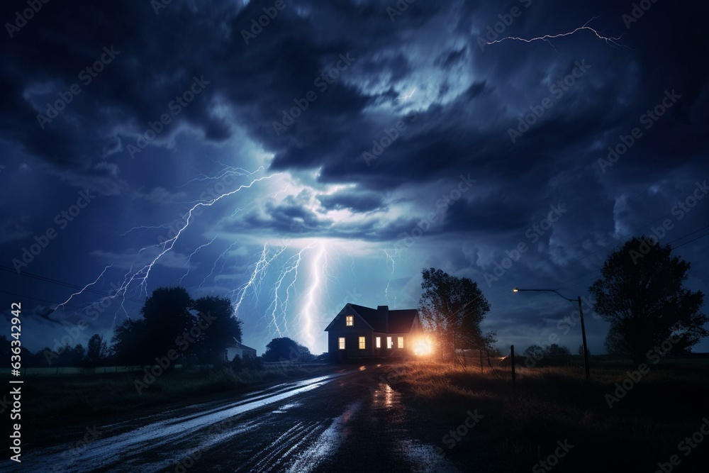 stormy night with lightning. Generative AI