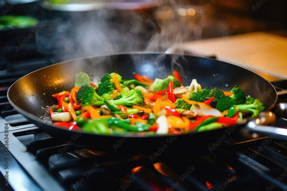 Sizzling Vegetables in a Modern Pan Sizzling Vegetables in a Modern Pan