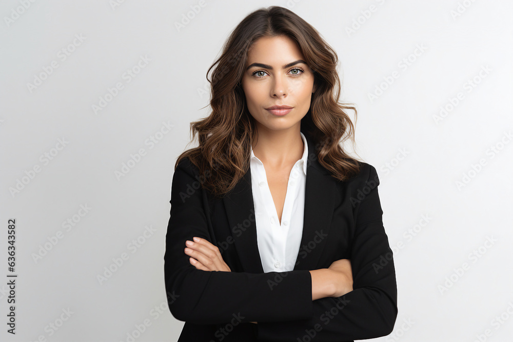 Made with Generative IA tech illustration charming businesswoman smiling confident office worker Made with Generative IA tech illustration charming businesswoman smiling confident office worker
