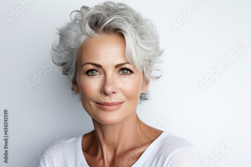 Generative AI picture Beautiful gorgeous middle aged mature woman looking at camera isolated on white background