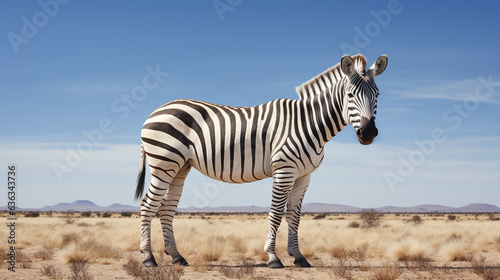 Zebra: The portrait showcases a zebra grazing on a vast plain