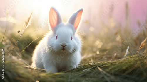 Albino Rabbit: In this image, an albino rabbit nibbles on grass, its pink eyes reflecting the surrounding natural light