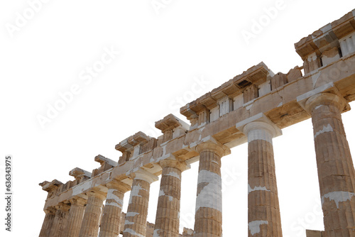 Acropolis Athens Greece, ancient Greek temple pillars  isolated on white transparent background, PNG